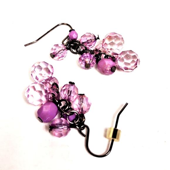 VTG Cluster Dangle Drop Amythyst Rhinestone Earrings 1.5" Drop French Ear Wire - Picture 2 of 5